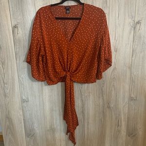 RUE 21 Burnt Orange Cropped Polka Dot Tie Top